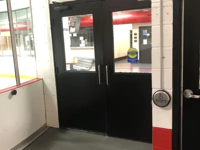 double doors in hagersville arena with new automatic door opener