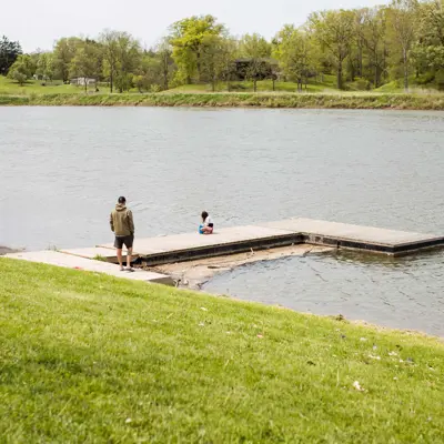 people on dock At Bob Baigent Park