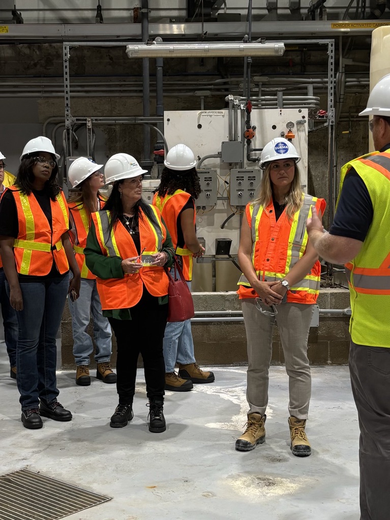 Mayor Bentley, MP Leslyn Lewis, Minister of Infrastructure Kinga Surma participate in a tour facilitated by Phil Wilson, Haldimand County Manager of Water & Wastewater Engineering. 