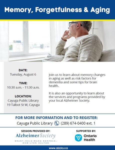 Image of the Memory, Forgetfulness and Aging information session poster. All information about he information session has been typed and included on the library website. 