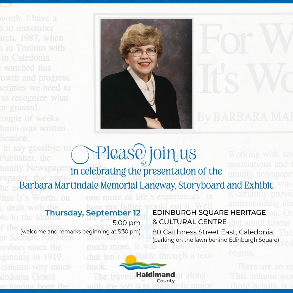 Invitation to Barbara Martindale Memorial Laneway naming on September 12, 2024